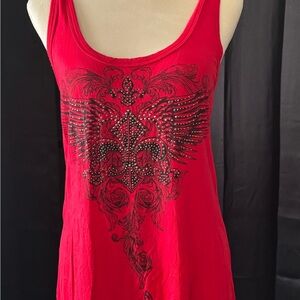 Red Studded Fleur De Lis Wing Tank Shredded Back Made USA